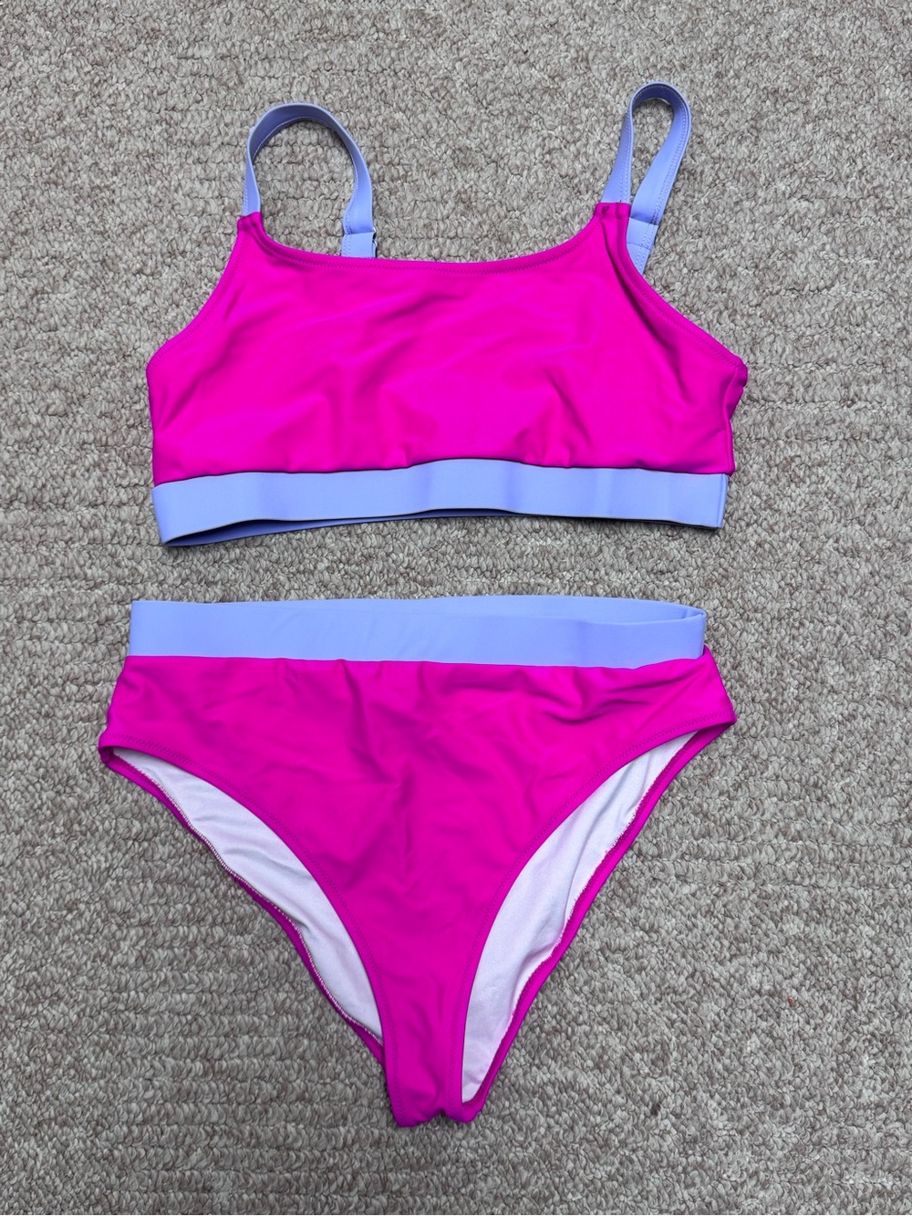 Women's Two-Piece Bikini Set in Bright Magenta with Lavender Trim